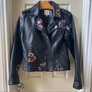 Embroidered vegan leather jacket